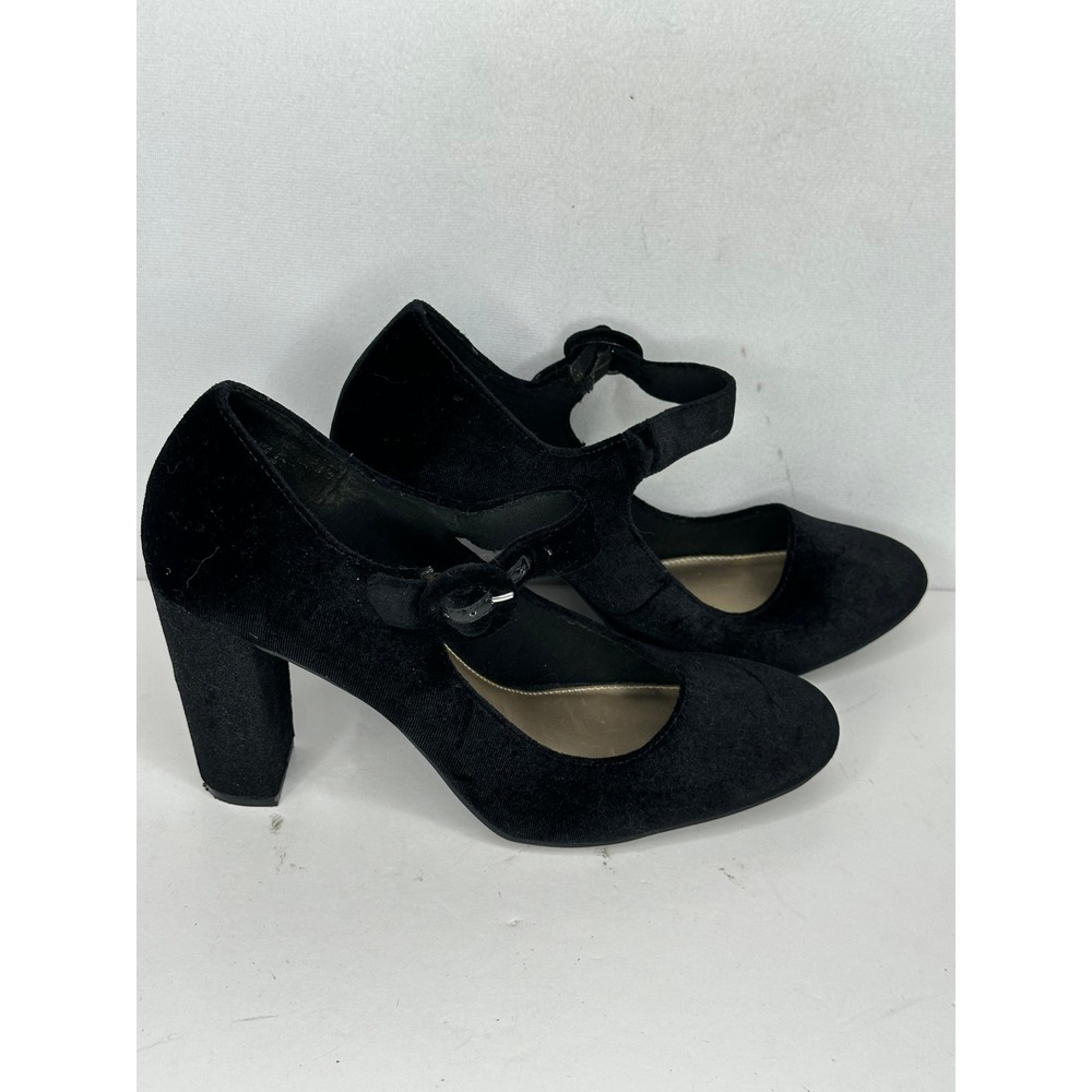 Christian Siriano for Payless Black Velvet Mary Jane Block Heels Y2K Size 9W